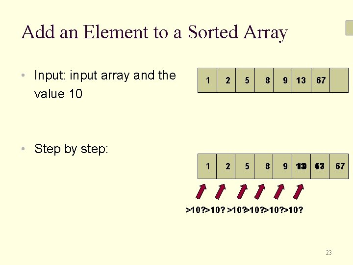 Add an Element to a Sorted Array • Input: input array and the value