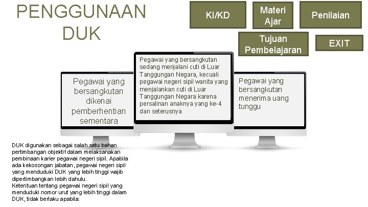 PENGGUNAAN DUK Pegawai yang bersangkutan dikenai pemberhentian sementara DUK digunakan sebagai salah satu bahan
