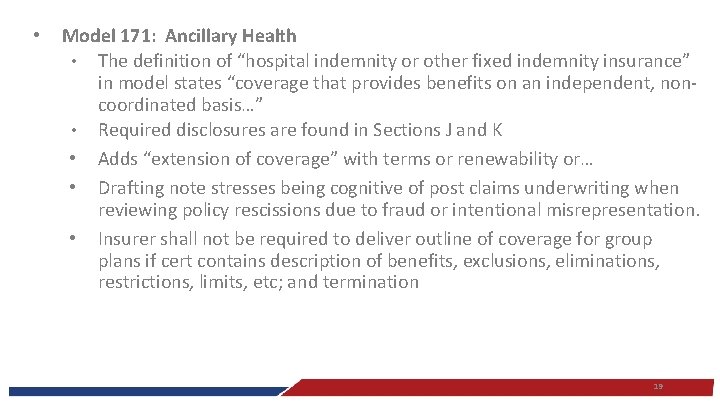  • Model 171: Ancillary Health • The definition of “hospital indemnity or other