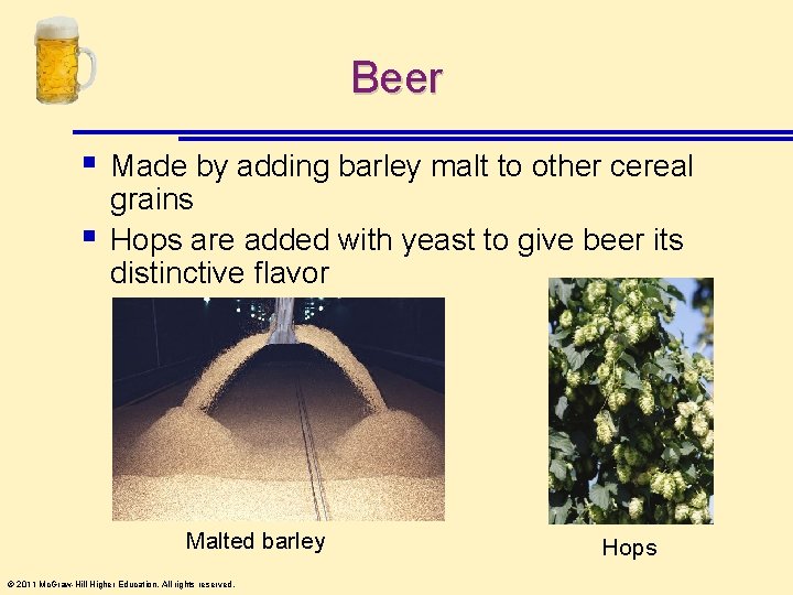 Beer § § Made by adding barley malt to other cereal grains Hops are