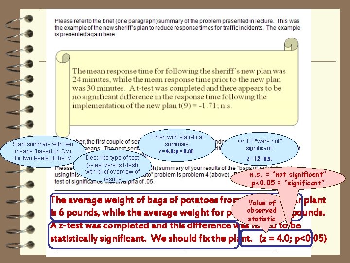 Start summary with two means (based on DV) for two levels of the IV