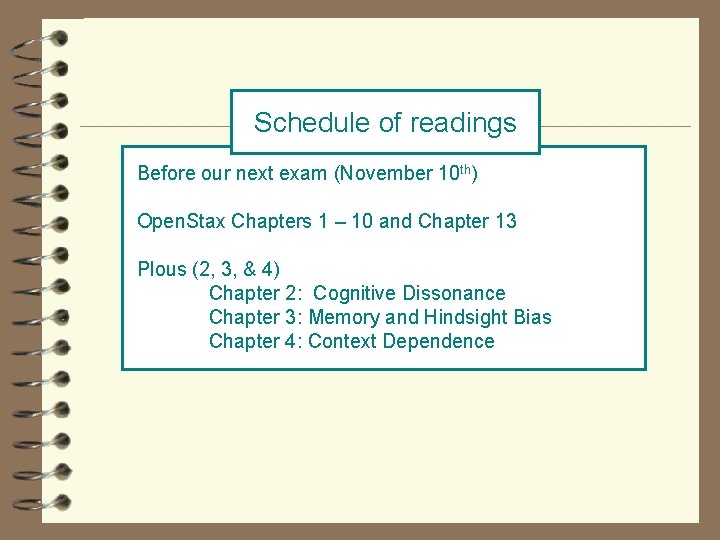 Schedule of readings Before our next exam (November 10 th) Open. Stax Chapters 1