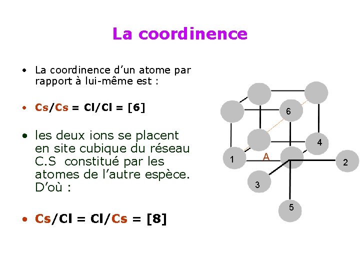 La coordinence • La coordinence d’un atome par rapport à lui-même est : •