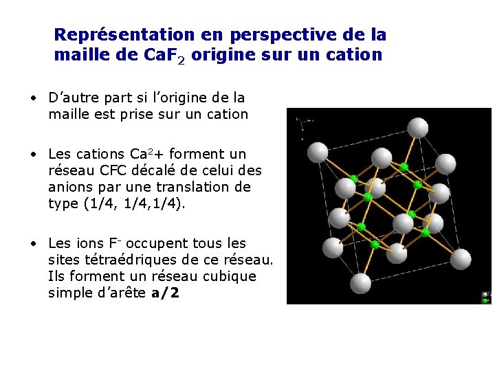 Représentation en perspective de la maille de Ca. F 2 origine sur un cation