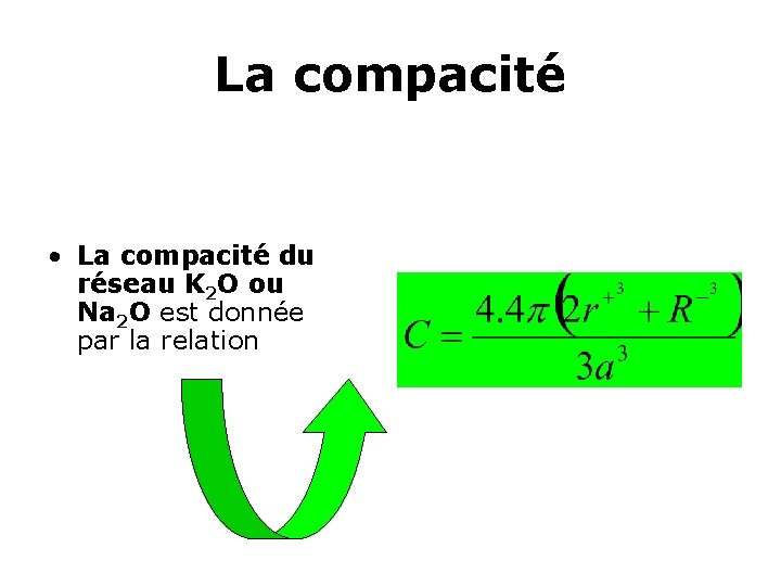 La compacité • La compacité du réseau K 2 O ou Na 2 O