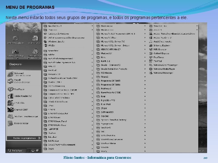 MENU DE PROGRAMAS Neste menu estarão todos seus grupos de programas, e todos os