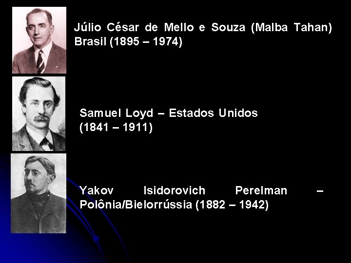 Júlio César de Mello e Souza (Malba Tahan) Brasil (1895 – 1974) Samuel Loyd