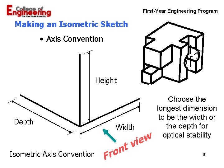First-Year Engineering Program Making an Isometric Sketch • Axis Convention Height Depth Isometric Axis