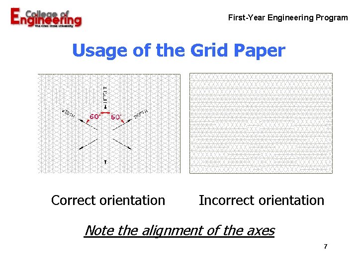 First-Year Engineering Program Usage of the Grid Paper Correct orientation Incorrect orientation Note the