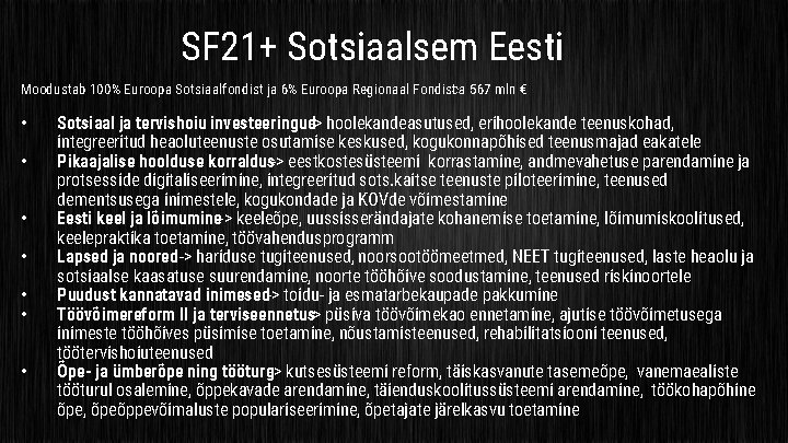 SF 21+ Sotsiaalsem Eesti Moodustab 100% Euroopa Sotsiaalfondist ja 6% Euroopa Regionaal Fondistca 567