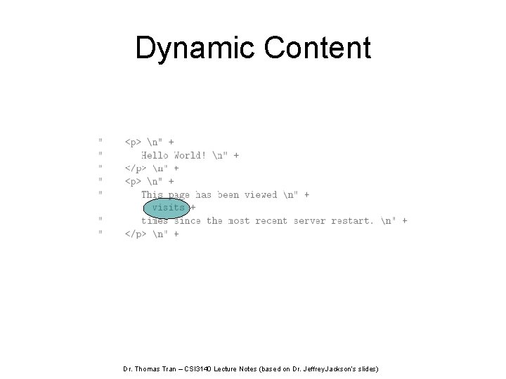 Dynamic Content Dr. Thomas Tran – CSI 3140 Lecture Notes (based on Dr. Jeffrey