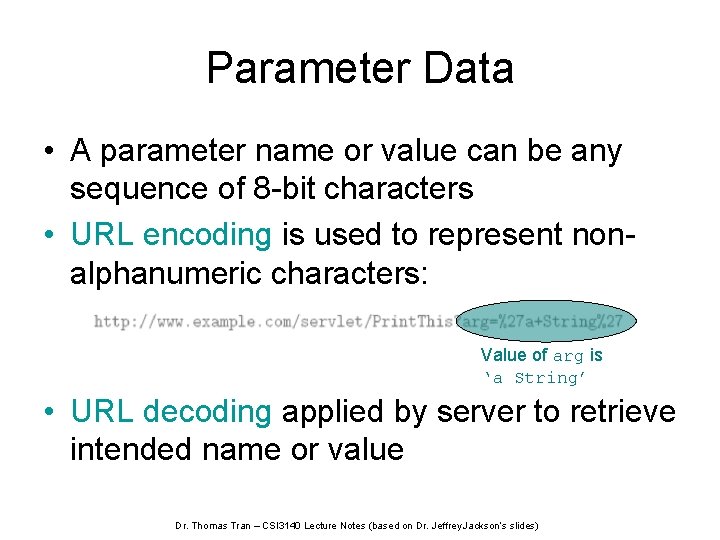 Parameter Data • A parameter name or value can be any sequence of 8