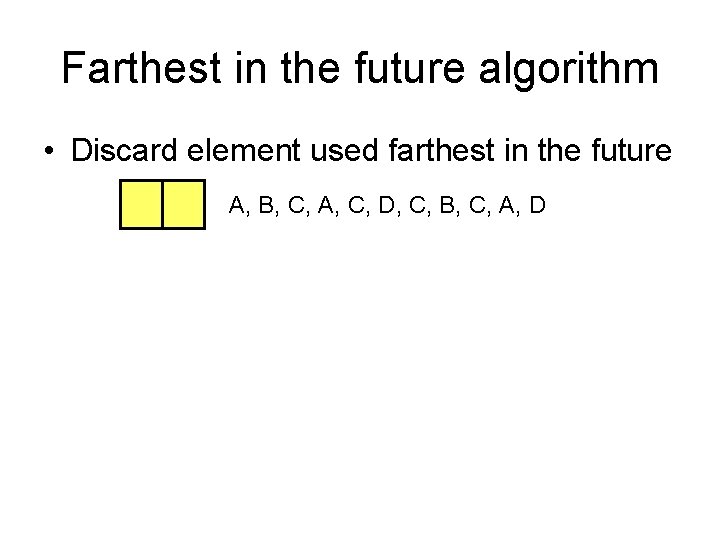 Farthest in the future algorithm • Discard element used farthest in the future A,