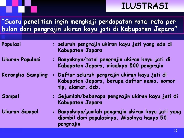 ILUSTRASI “Suatu penelitian ingin mengkaji pendapatan rata-rata per bulan dari pengrajin ukiran kayu jati