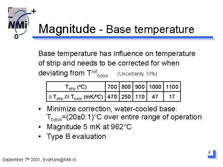 Magnitude - Base temperature has influence on temperature of strip and needs to be