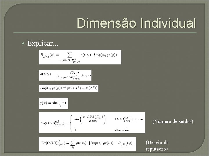 Dimensão Individual • Explicar. . . (Número de saídas) (Desvio da reputação) 