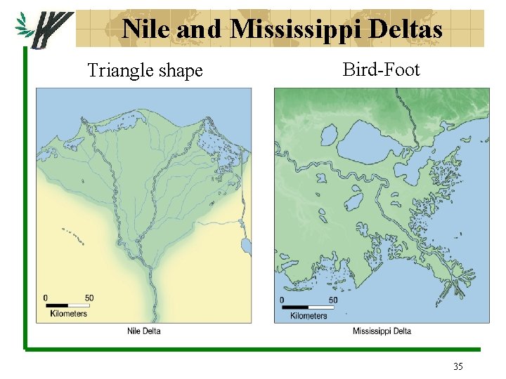Nile and Mississippi Deltas Triangle shape Bird-Foot 35 