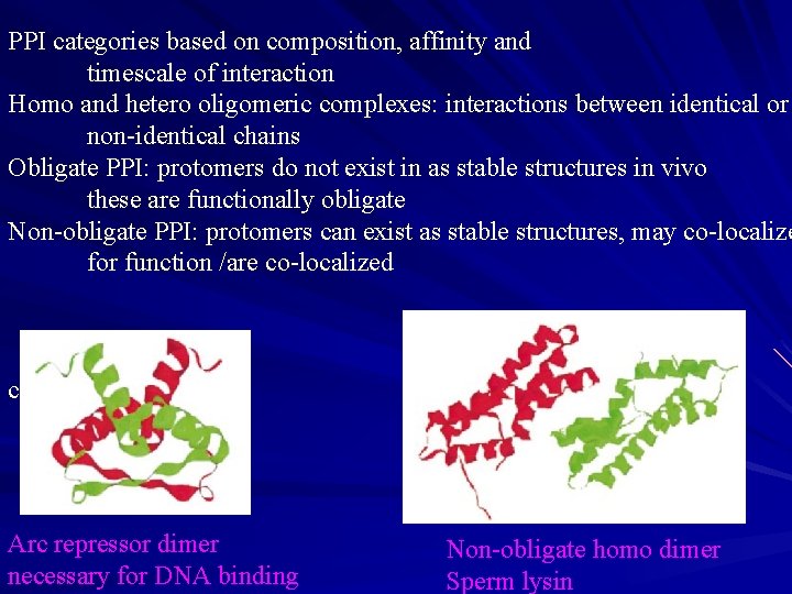 PPI categories based on composition, affinity and timescale of interaction Homo and hetero oligomeric