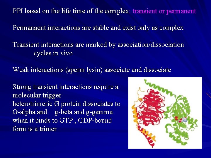 PPI based on the life time of the complex: transient or permanent Permanaent interactions
