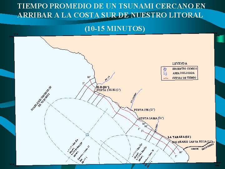 TIEMPO PROMEDIO DE UN TSUNAMI CERCANO EN ARRIBAR A LA COSTA SUR DE NUESTRO