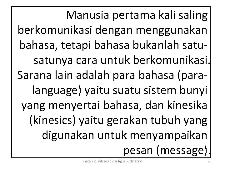 Manusia pertama kali saling berkomunikasi dengan menggunakan bahasa, tetapi bahasa bukanlah satunya cara untuk