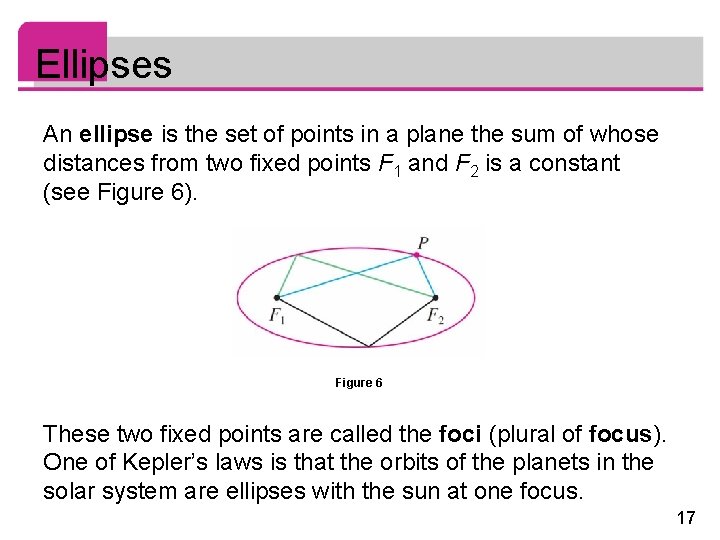 Ellipses An ellipse is the set of points in a plane the sum of