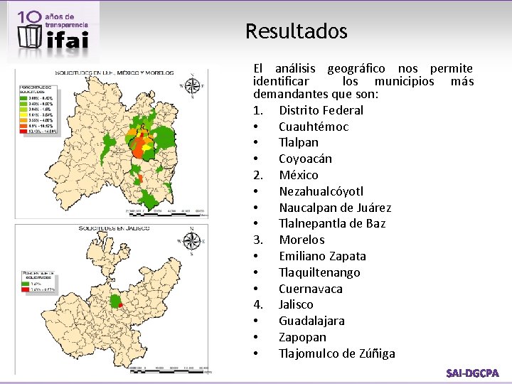 Resultados El análisis geográfico nos permite identificar los municipios más demandantes que son: 1.