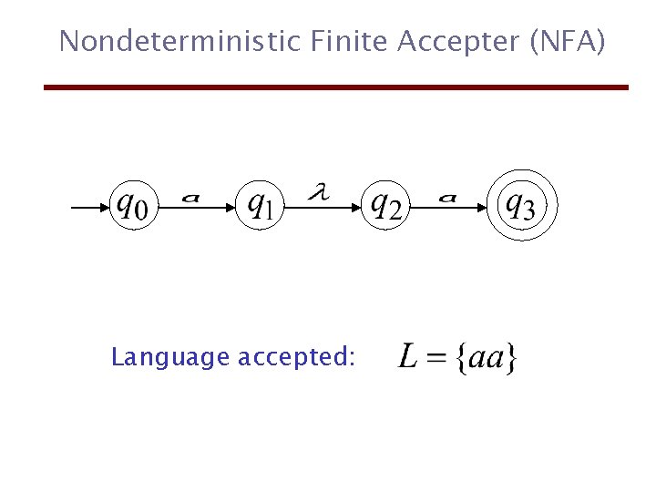 Nondeterministic Finite Accepter (NFA) Language accepted: 