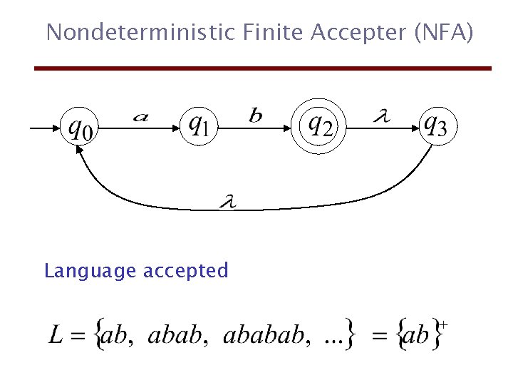 Nondeterministic Finite Accepter (NFA) Language accepted 