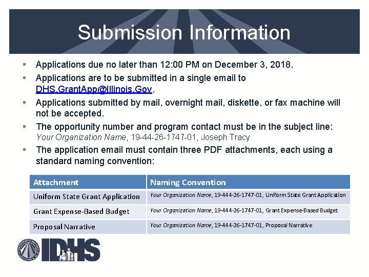 Submission Information § § Applications due no later than 12: 00 PM on December