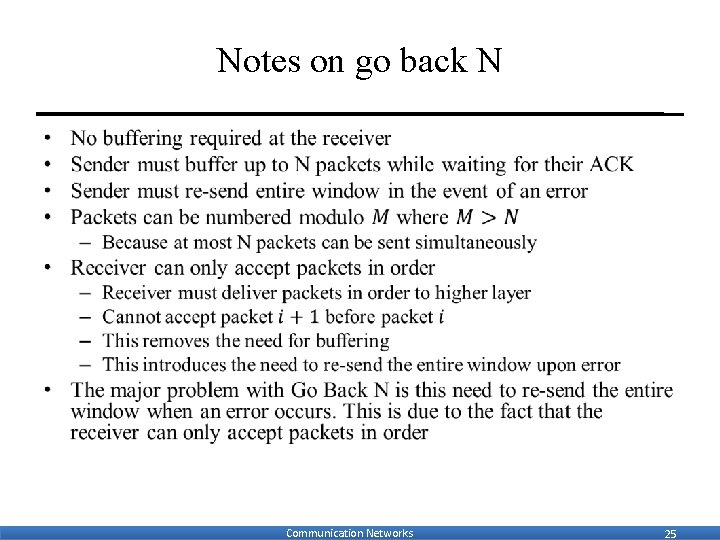 Notes on go back N • Communication Networks 25 
