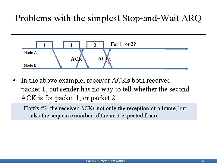 Problems with the simplest Stop-and-Wait ARQ 1 1 For 1, or 2? 2 Node