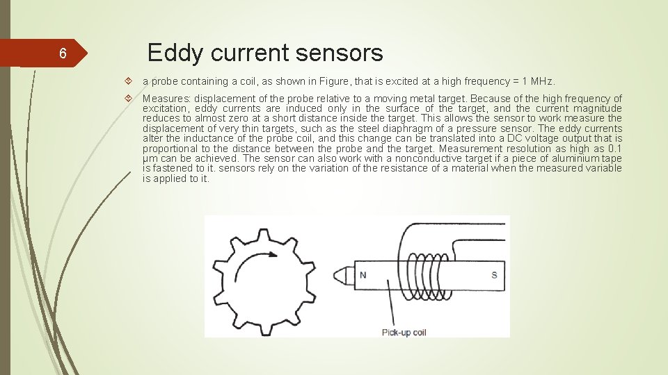 6 Eddy current sensors a probe containing a coil, as shown in Figure, that