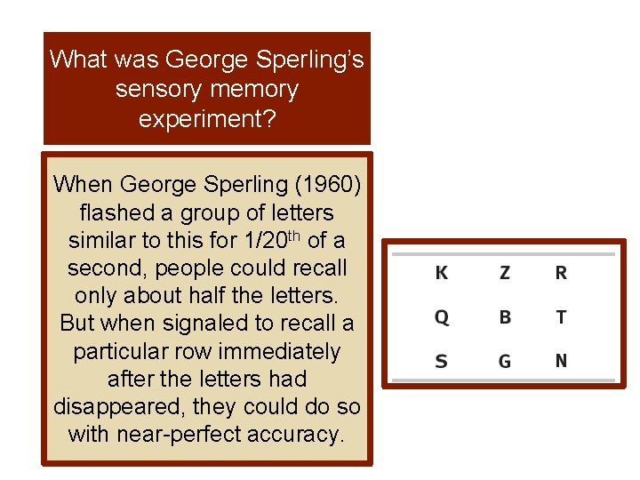 What was George Sperling’s sensory memory experiment? When George Sperling (1960) flashed a group