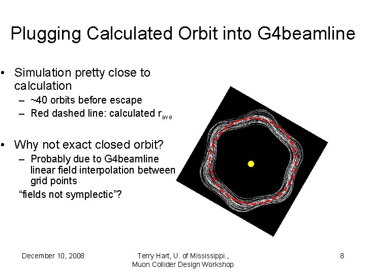 Plugging Calculated Orbit into G 4 beamline • Simulation pretty close to calculation –