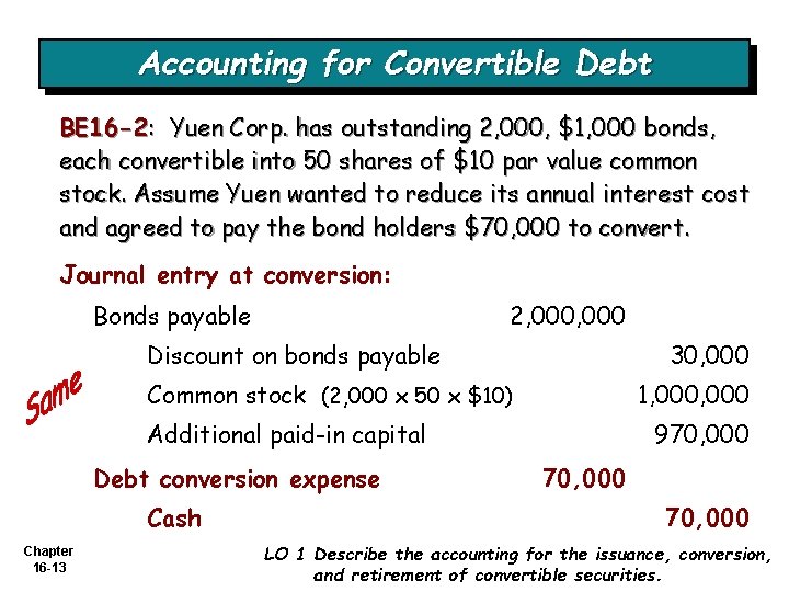 Accounting for Convertible Debt BE 16 -2: Yuen Corp. has outstanding 2, 000, $1,