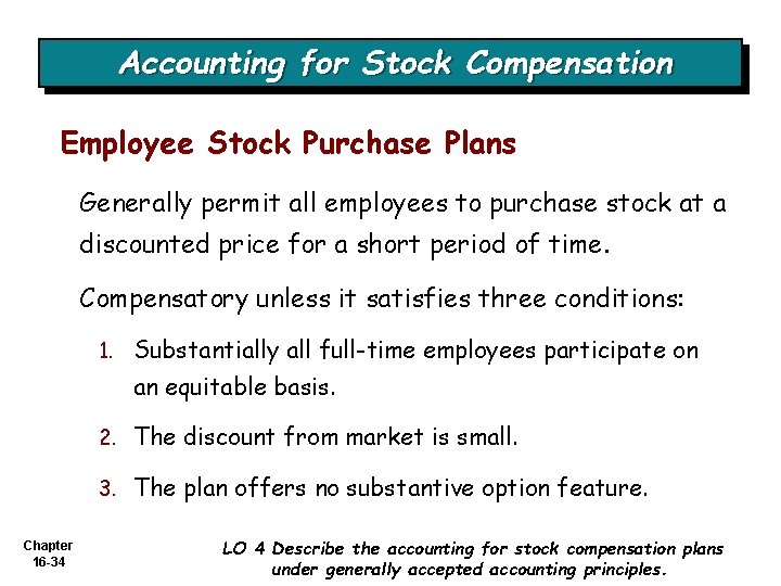 Accounting for Stock Compensation Employee Stock Purchase Plans Generally permit all employees to purchase