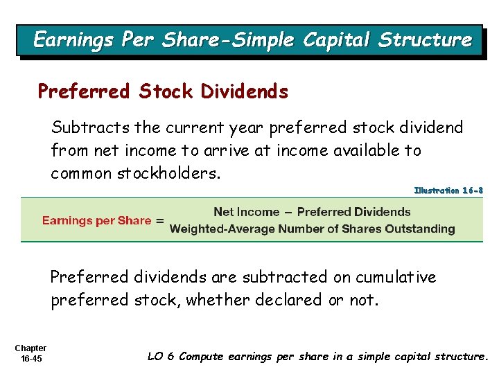 Earnings Per Share-Simple Capital Structure Preferred Stock Dividends Subtracts the current year preferred stock