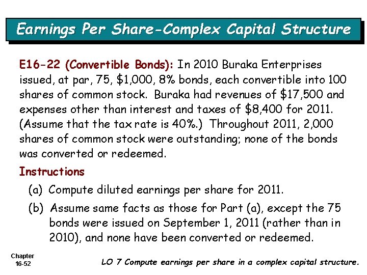 Earnings Per Share-Complex Capital Structure E 16 -22 (Convertible Bonds): In 2010 Buraka Enterprises