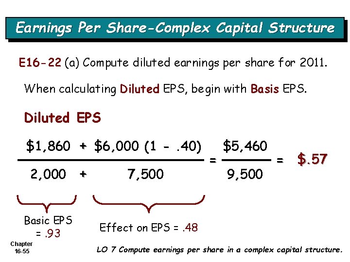 Earnings Per Share-Complex Capital Structure E 16 -22 (a) Compute diluted earnings per share