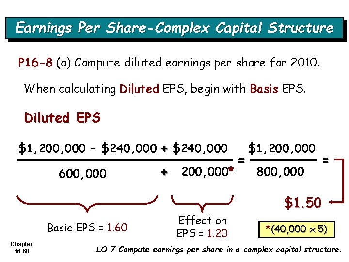 Earnings Per Share-Complex Capital Structure P 16 -8 (a) Compute diluted earnings per share