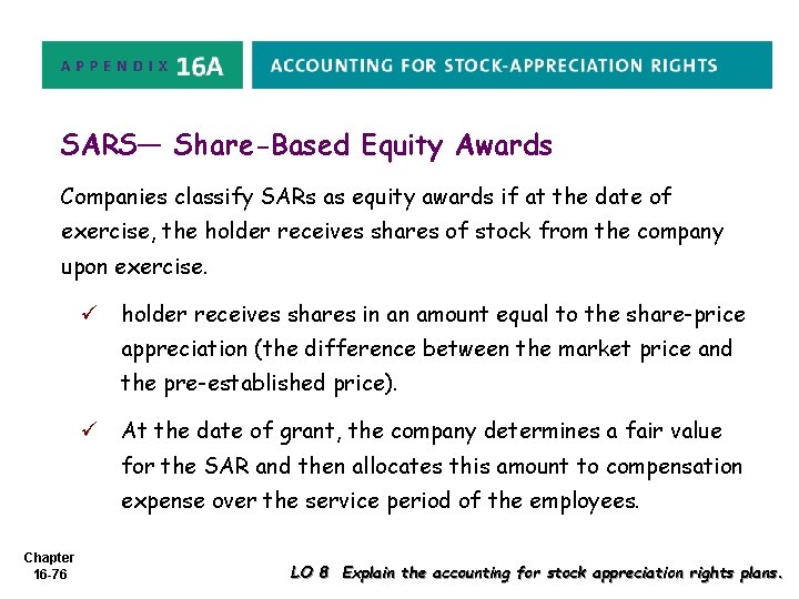 SARS— Share-Based Equity Awards Companies classify SARs as equity awards if at the date