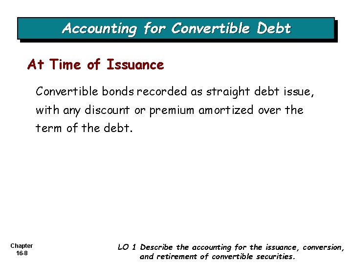 Accounting for Convertible Debt At Time of Issuance Convertible bonds recorded as straight debt