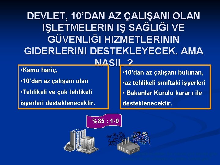 DEVLET, 10’DAN AZ ÇALIŞANI OLAN IŞLETMELERIN IŞ SAĞLIĞI VE GÜVENLIĞI HIZMETLERININ GIDERLERINI DESTEKLEYECEK. AMA