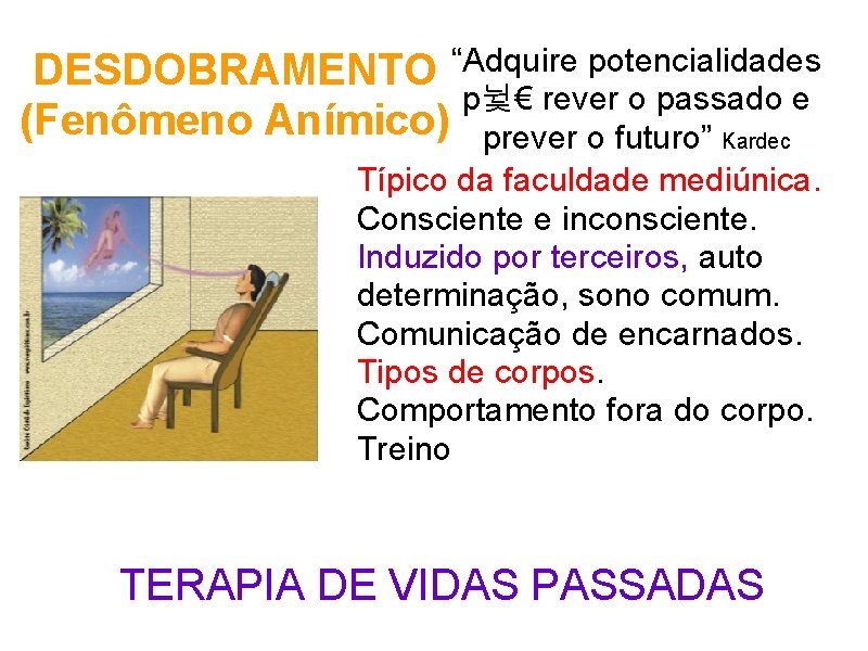 DESDOBRAMENTO “Adquire potencialidades p뉯€ rever o passado e (Fenômeno Anímico) prever o futuro” Kardec