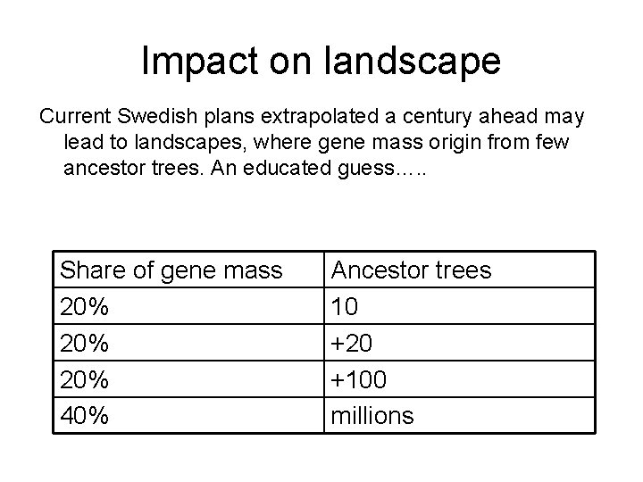 Impact on landscape Current Swedish plans extrapolated a century ahead may lead to landscapes,