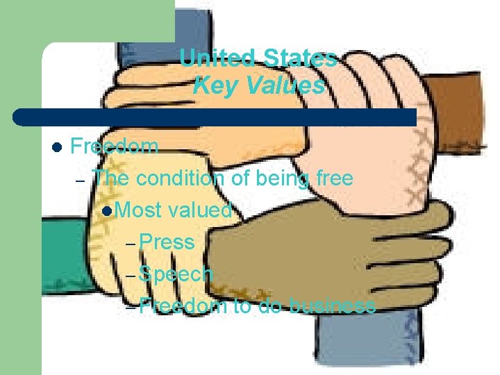 United States Key Values l Freedom – The condition of being free l. Most United States Key Values l Freedom – The condition of being free l. Most