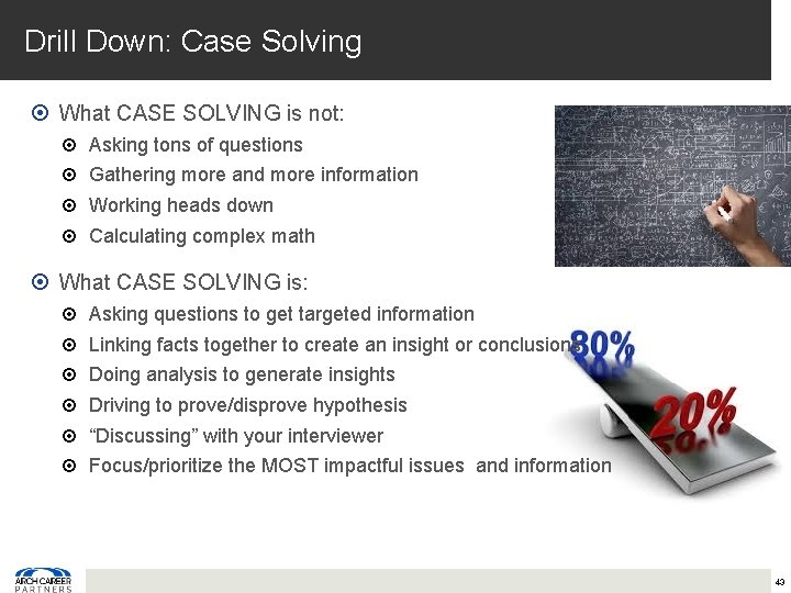 Drill Down: Case Solving What CASE SOLVING is not: Asking tons of questions Gathering