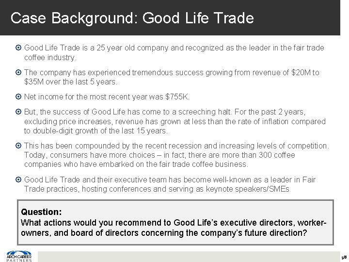 Case Background: Good Life Trade is a 25 year old company and recognized as