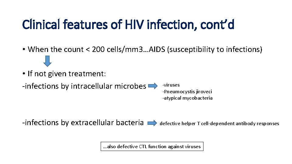 Clinical features of HIV infection, cont’d • When the count < 200 cells/mm 3…AIDS